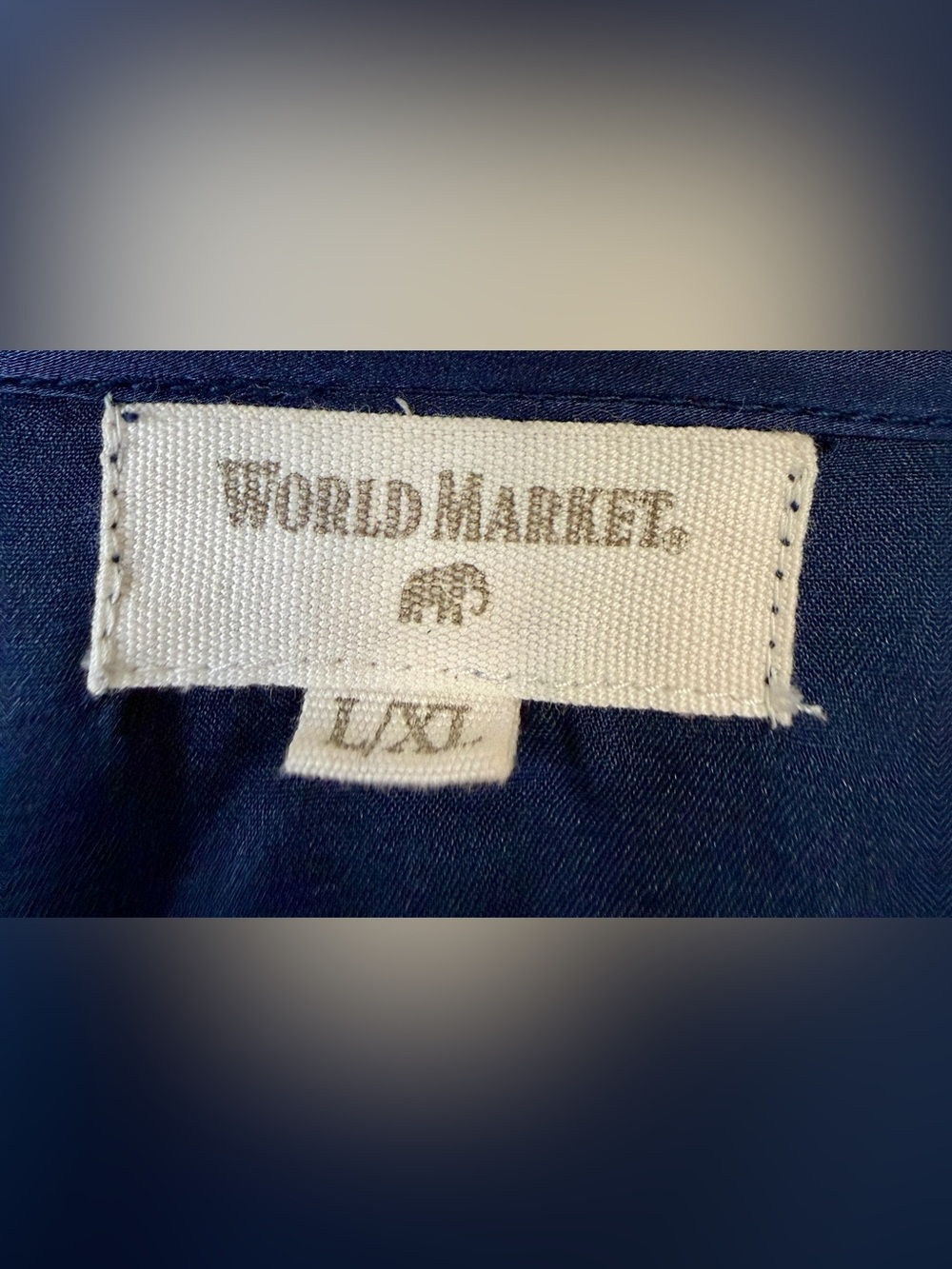 World Market Navy Embroidered Boho Maxi Dress L XL Caftan Tassel - Picture 6 of 6
